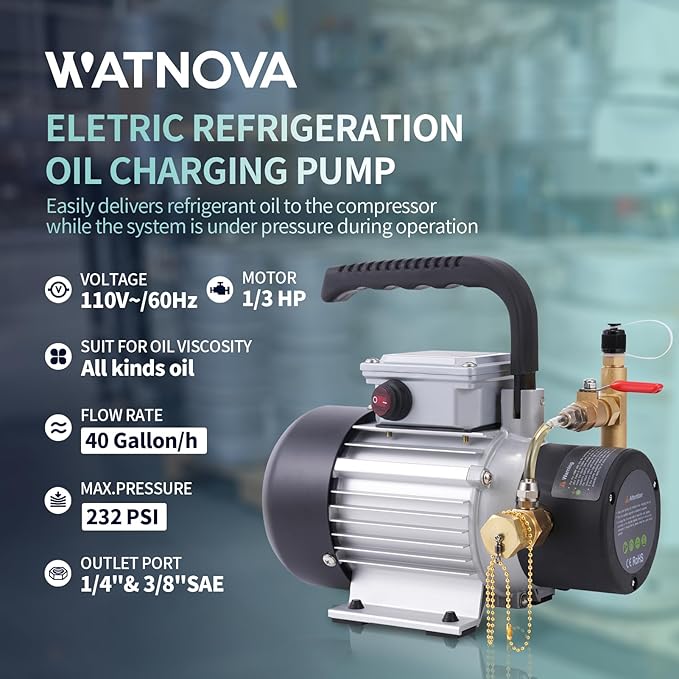 WATNOVA Portable Electric Refrigeration Oil Pump - HVAC Oil Pump Tool for Commercial Systems | Exceed The Efficiency of Hand Pump | Compact Design with High-Precision Gear Pump & Turbo Boost