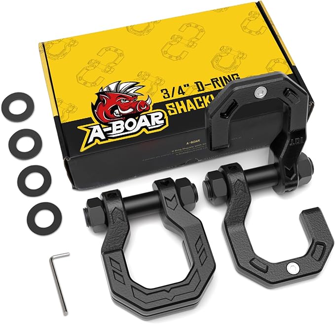 D-Ring Separate Shackles, 2Pack, 3/4" D-Ring Shackles 7/8" Pin, 57320lbs Breaking Strength, Heavy Duty Forged Steel, D-Ring Towing Winch Shackle for Recovery, Off-Road, BlackBlack