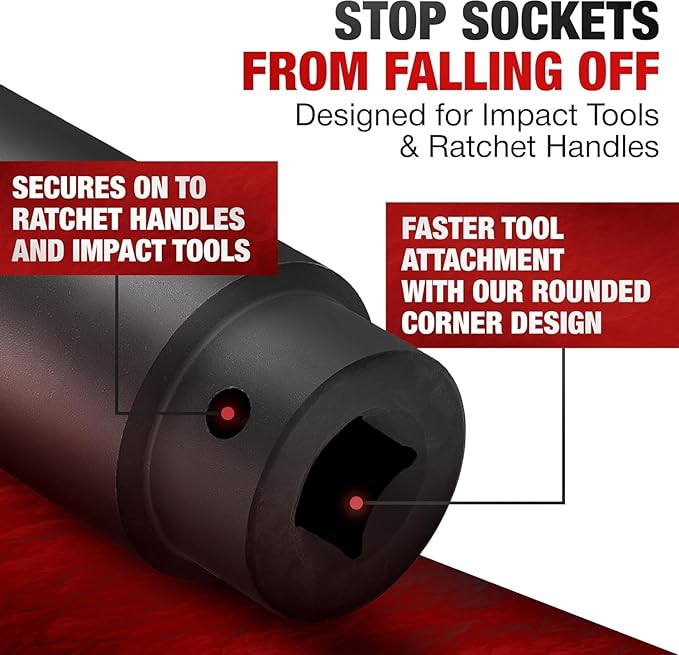 TIGHTSPOT 1/2 Inch Drive - 1 3/4 Inch Deep Impact Socket with Anti-Rounding 6 Point Design, Heat-Treated CRMO Steel