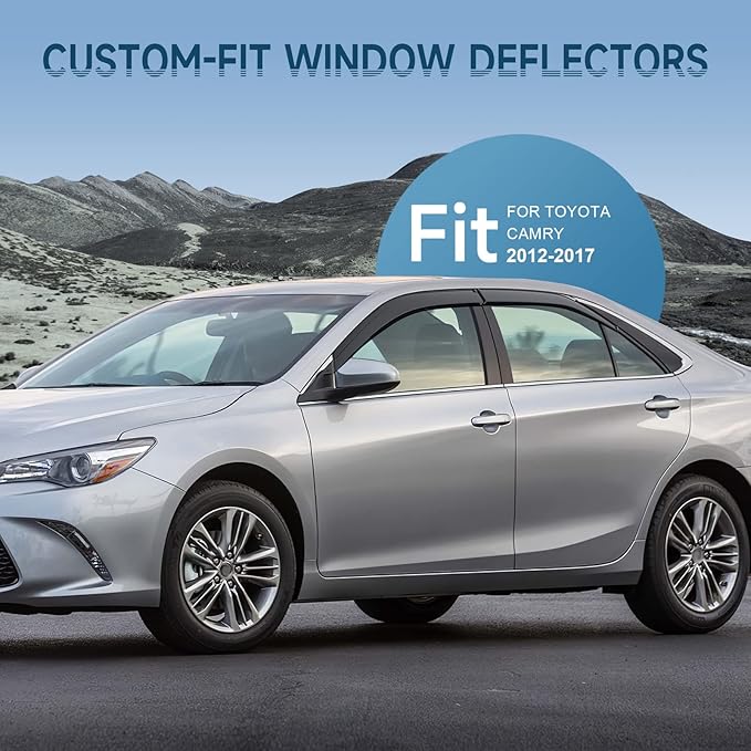 ACLONG Smoke Rain Guards Fit for Toyota Camry 2012 2013 2014 2015 2016 2017 Tape-On Side Shatterproof Window Visor, Window Deflectors, 4-Piece Set