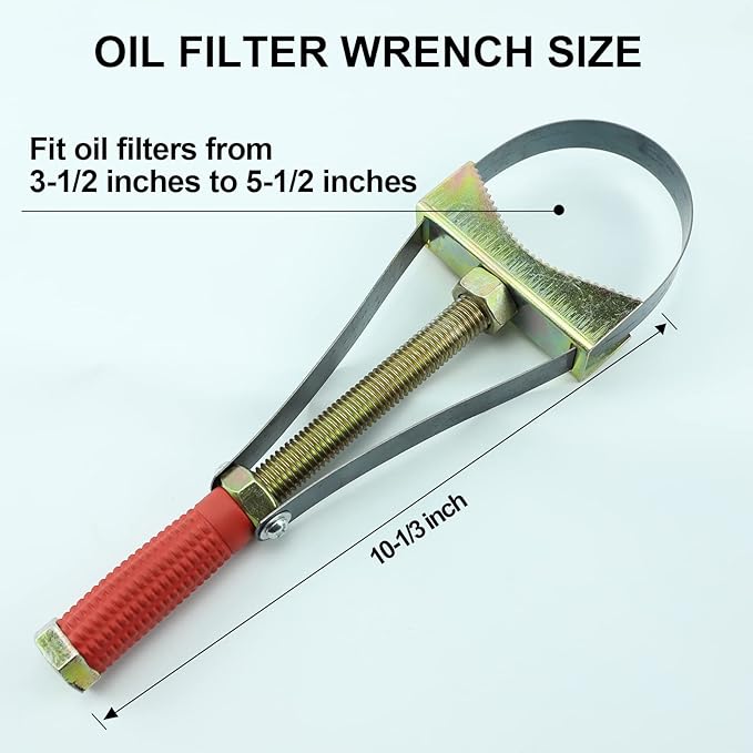 Oil Filter Wrench Removal Tool Heavy Duty Adjustable Strap 9-15 cm Diameter for Truck Excavators