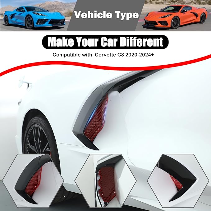 for Corvette C8 Side Intake Mesh Grilles Insert Set,Stainless Driver and Right Passenger Side Radiator Air Intake Vent Guards for Corvette C8 Stingray Z51 2020-2025 Accessories (Red)