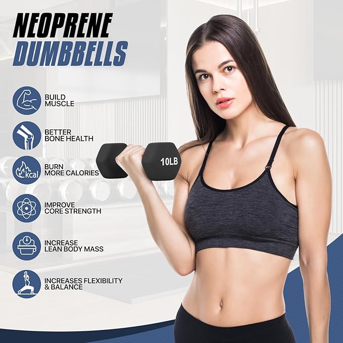 MADOG Dumbbell Set, Anti-Slip Neoprene Coated Hexagon Hand Weights for Home Gym Equipment Workouts Strength Training