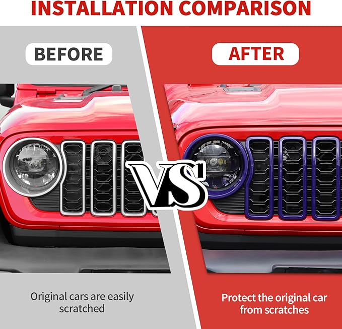 Jimen for 2024 Jeep Wrangler 4xe Grill Inserts, 9PCS Headlight Cover & Grille Insert Compatible with Jeep Wrangler JL JLU 2024+, NOT FIT JL Sport/Sport S (Purple)