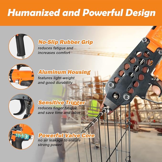 K-SC760 16 Gauge 1/2-Inch Hog Ring Gun, 3.0-4.8mm Closure Diameter Pneumatic Hog Ring Tool, Automatic Hog Ring Plier, Hog Ring Tool for Fencing, Cages (K-SC760 C Ring Gun)
