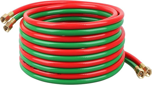 Oxygen Acetylene Hose 1/4-Inch × 25FT with 9/16”-18 B Fittings Welding Cutting Torch Twin Hose (25FT)