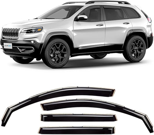 CLIM ART in-Channel Incredibly Durable Rain Guards for Jeep Cherokee 2014-2023, Dark Smoke Car Accessories, Vent Window Visors, Vent Deflector, Original Window Deflectors, 4 pcs - 614031