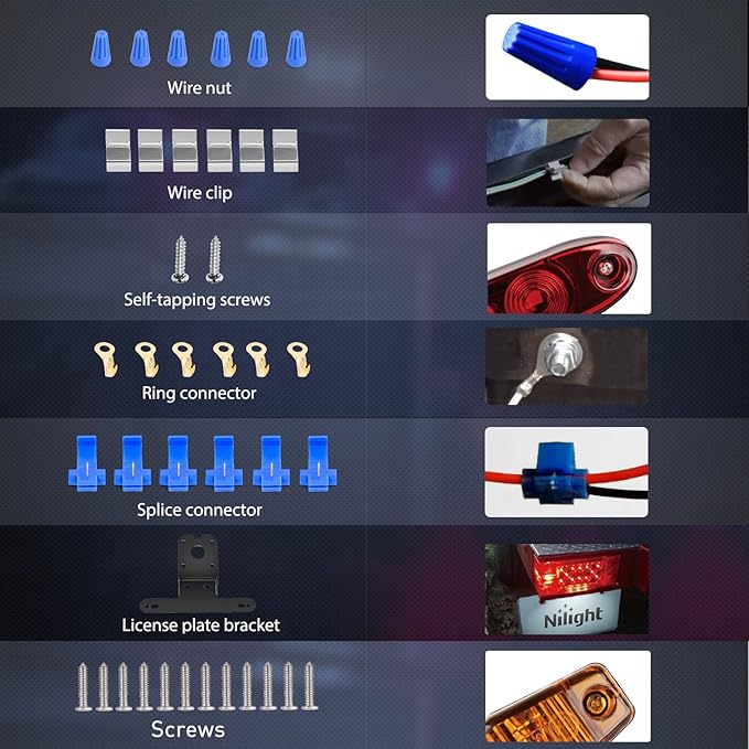 Nilight LED Trailer Light Kit Square Stop Turn Tail Red Amber Side Marker lights Third Brake ID Bar for 12V Utility Boat Camper RV Trucks Marine Snowmobile