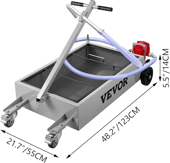 VEVOR Oil Drain Pan 15 Gallon Oil Drain Tank, 57L Low Profile Oil Drain Pan, Large Capacity Oil Change Pan, Foldable Hand, with Pump, Hose, Swivel Casters Wheels for Car, SUV, Trucks Oil Draining