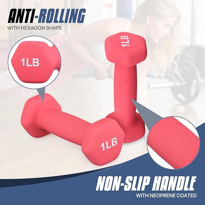 MADOG Dumbbell Set, Anti-Slip Neoprene Coated Hexagon Hand Weights for Home Gym Equipment Workouts Strength Training