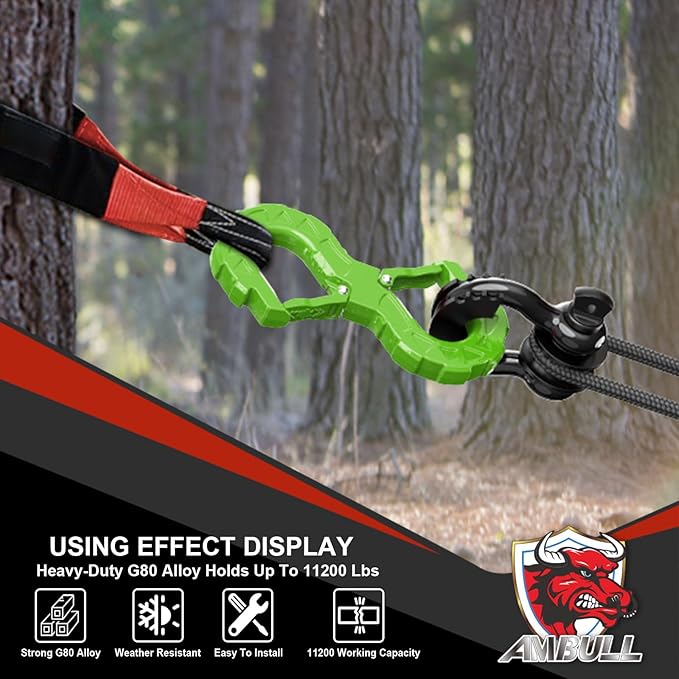 3/8 Tow Hook, Winch Hook for Off-Road Recovery, Towing Shackle 33000 Lbs, G80 Heavy Duty Strength Integrated Winch Quick Shackle, Green