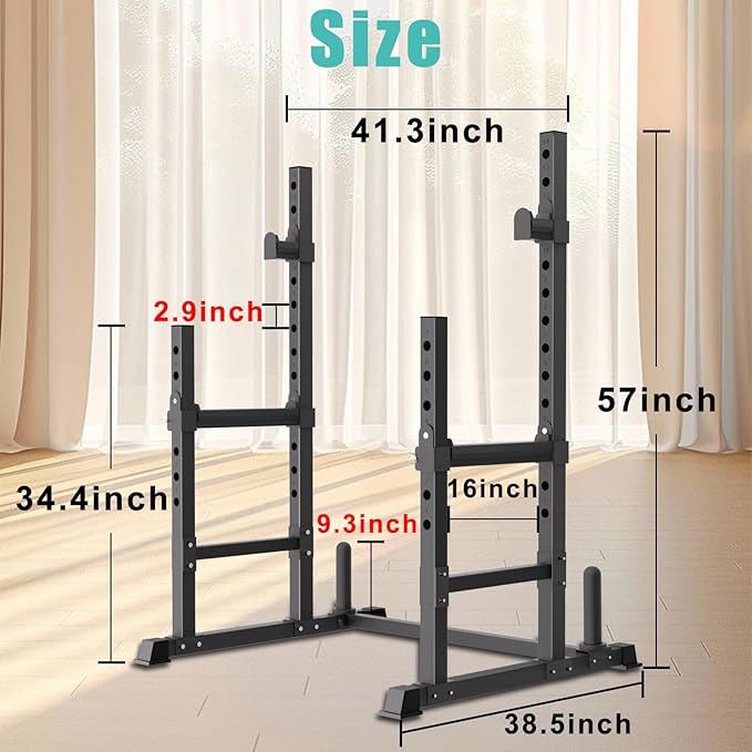 VivZen Adjustable Squat Rack & Bench Press Stand – Multi-Functional Home Gym Power Rack for Barbell, Dumbbell, and Push-Up Workouts–Heavy-Duty Steel Construction (34" to 57" Height, 600 lbs Capacity)