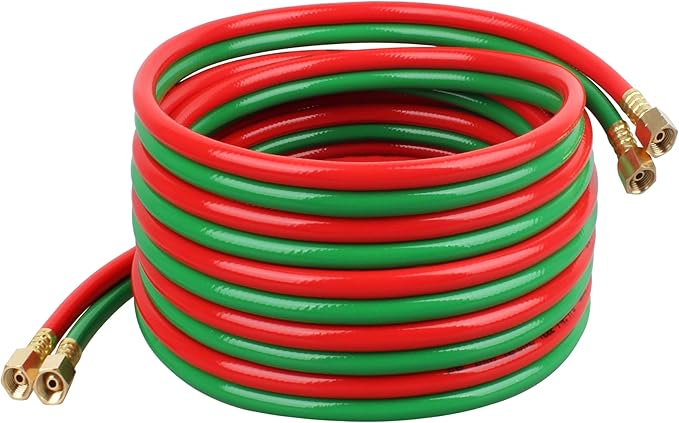 Oxygen Acetylene Hose 1/4-Inch × 50FT with 9/16”-18 B Fittings Welding Cutting Torch Twin Hose
