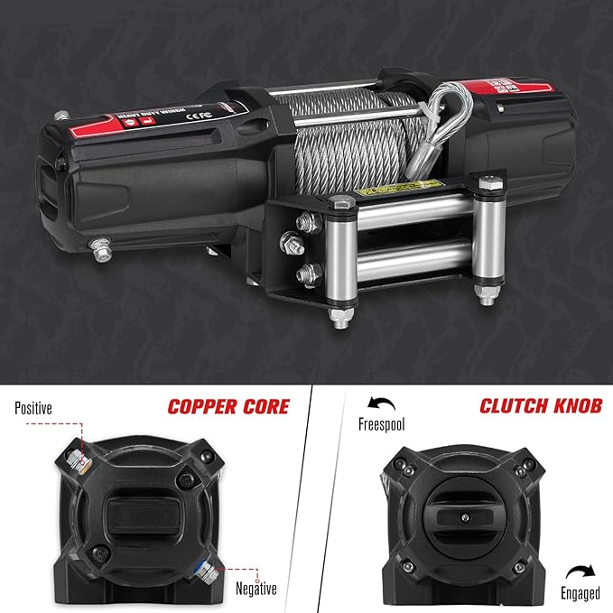 FieryRed ATV/UTV Winch 12V 5500 lb Electric Winch with Steel Cable, with Wireless Remote Control Hawse Aluminium Fairlead & Mounting Bracket, Waterproof IP67