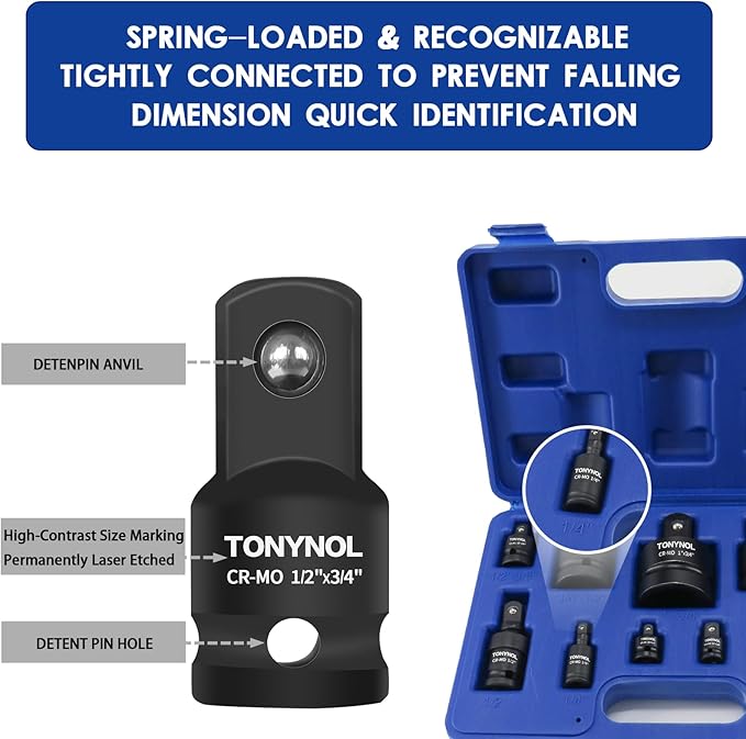 11pcs Impact Adapter and Reducer Set and Universal Joint Swivel Socket Adapter Set, 1/4" 3/8" 1/2" 3/4" 1" Drive Socket Adapter Set, Cr-Mo Steel,With a Storage Case.