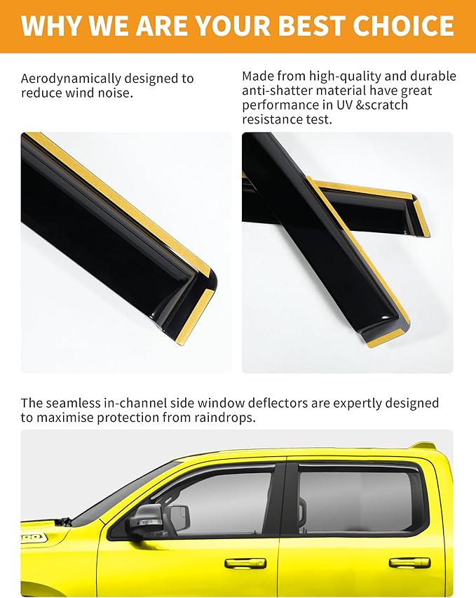 in-Channel Window Rain Guards Fit for Truck F150 2021-2026 SuperCrew Extra Truck Rain Guard Durable Window Deflectors Vent Visors Vent Shades Window Visor Exterior Car Accessories - 4 pcs