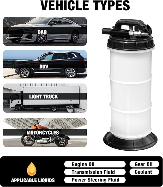 YELLOW JACKET Fluid Extractor Manual and Pneumatic 6.0L Capacity for Leak-Free, Overfill-Proof Automotive Oil & Fluid Changes
