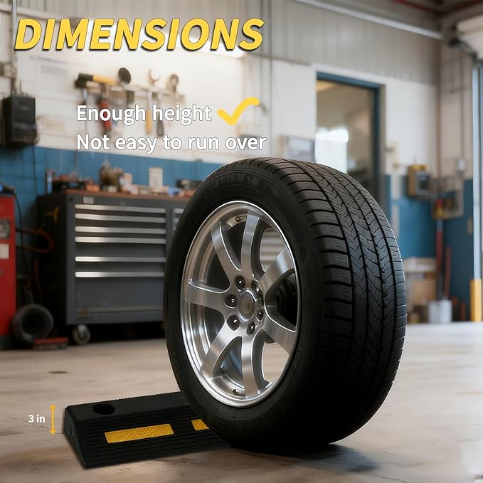 1 Pc 3" H Parking Stopper for Garage Parking Aid Heavy Duty Rubber Wheel Stops Durable High-Visibility Tire Blocks Parking Aid Gadgets Tire Stops for Cars Trucks RVs with Bolt Installation