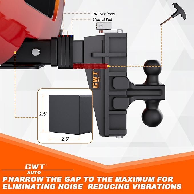 Dual-Ball Adjustable Trailer Hitch(2"&2-5/16"), Fits 2.5-Inch Receiver, 6 Inch Drop/Rise Drop Cushioned Hitch, 28,000 LBS GTW-Tow Hitch for Truck, Solid Ball Mount, Black, Heavy Duty