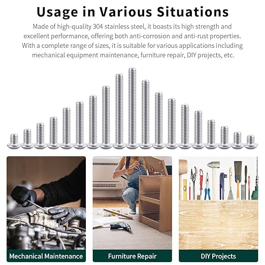 1/4-20 x 2-3/4" Button Head Socket Cap Bolts Screws, 304 Stainless Steel 18-8, Allen Hex Drive, Bright Finish, Fully Machine Thread, Pack of 10