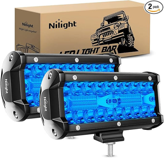 Nilight 6.5 inch LED Light Pod Blue Triple Row 2PCS 120W Flood Spot Combo Driving Fog Lights Fishing Hunting Emergency Safety Signal Deck Trailer Lighting for UTV Pick-up Van Boat Tractor