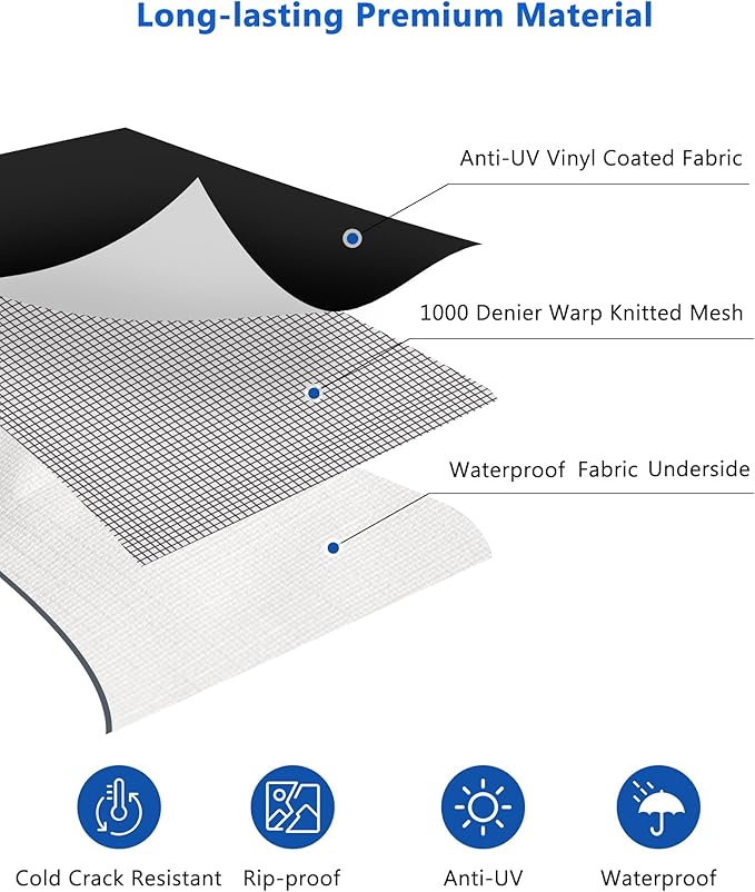 RV Awning Fabric Replacement, 18.5oz Heavy-Duty Weatherproof Vinyl Camper Awning Replacement Universal Outdoor Canopy for RV, Motorhome, Trailer Awnings (Black, 14'(Fabric 13'2"))