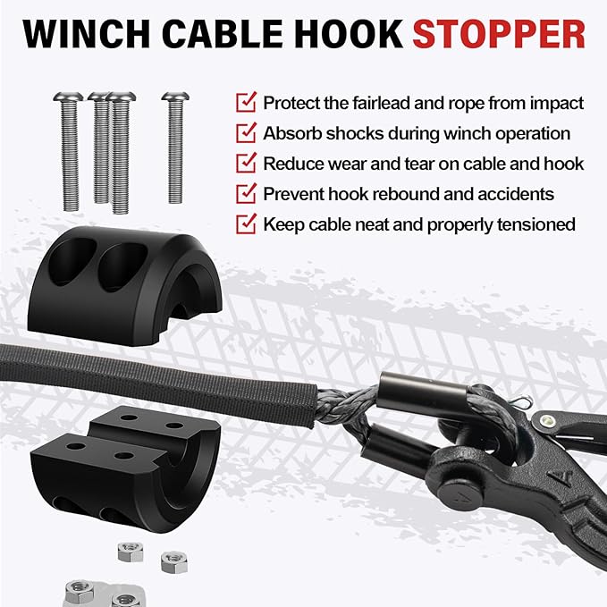 Synthetic Winch Rope Kit - 3/16" x 50' 8500 lbs Synthetic Winch Cable for ATV UTV Off-Road Vehicles with Forged Hook, Rubber Stopper, Protective Sleeve and Safety Pull Strap - Grey