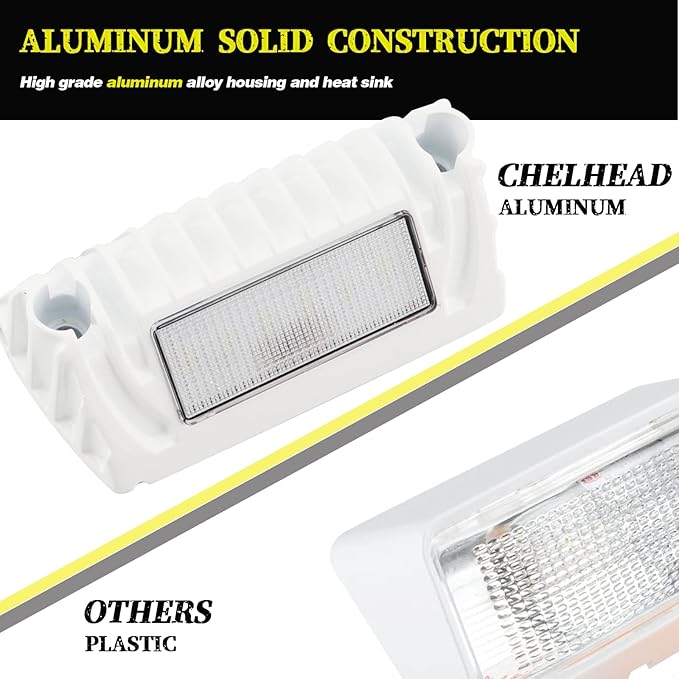Chelhead RV Porch Light White Aluminum Base 12V DC RV Exterior Led Lighting Outside Lights Compatible with RV Camper Trailers Porches Towing 5th Wheels Utility Vehicles Boat