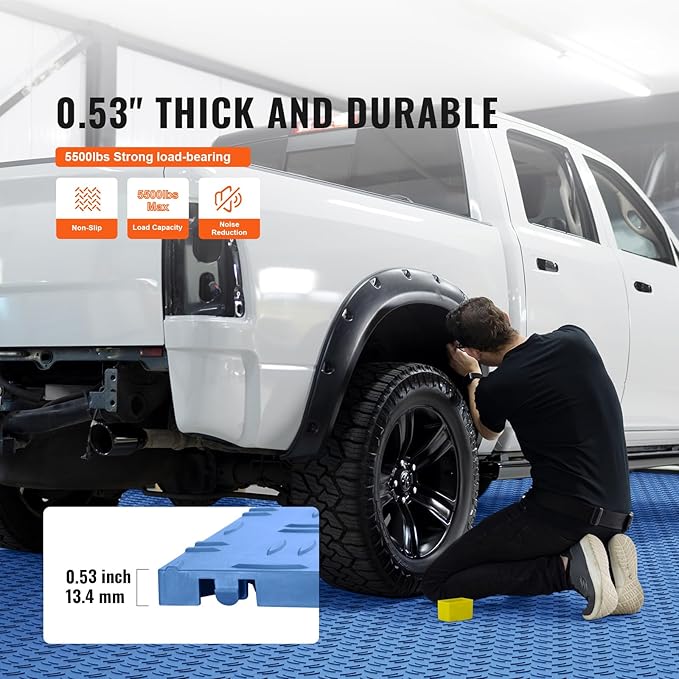 VEVOR Interlocking Garage Floor Covering Tiles, 12 x 12 x 0.53 inch, 25 Pack, Non-Slip Double-Sided Texture, for Basements, Repair Shops, Blue