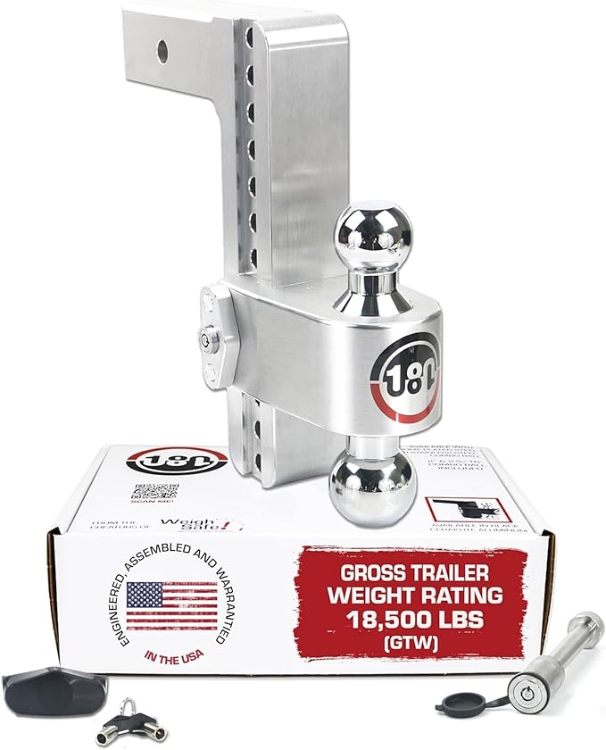 Weigh Safe 180-Degree Trailer Hitch - Adjustable Trailer Hitch for Towing - Compatible with 2.5" Receivers - 10" Drop, Chrome-Plated Tow Balls, 18,500 GTW, 2-Piece Lock Set