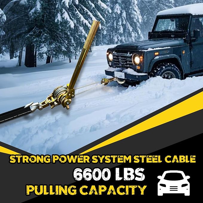 Come Along Winch Puller 3T 10FT, Cable Hoist Winch Puller with 2 Hooks, Come Along Tool Heavy Duty, Ratchet Puller for Lifting Pulling Construction Building