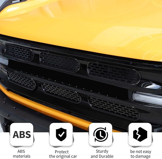 Jimen Compatible with Ford Bronco 2021-2023, 6PCS Front Grille Inserts Mesh Grill Cover Exterior Trim Accessories (Carbon Fiber)