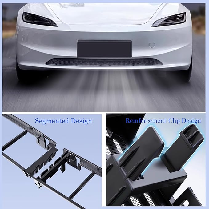 Front Grill Mesh for 2024-2025 Tesla Model 3 Highland, Snap-On Lower Bumper Grille Insert for Debris Protection, All-Weather ABS & Stainless Steel Vent Cover Guard (Matte Black)