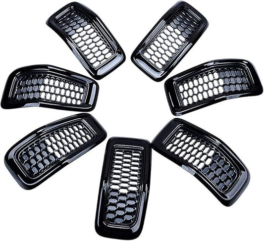Astra Depot Compatible with 2014-2018 Jeep Cherokee Mesh Honeycomb Grille Grill Trim Insert Kit 7pcs Black