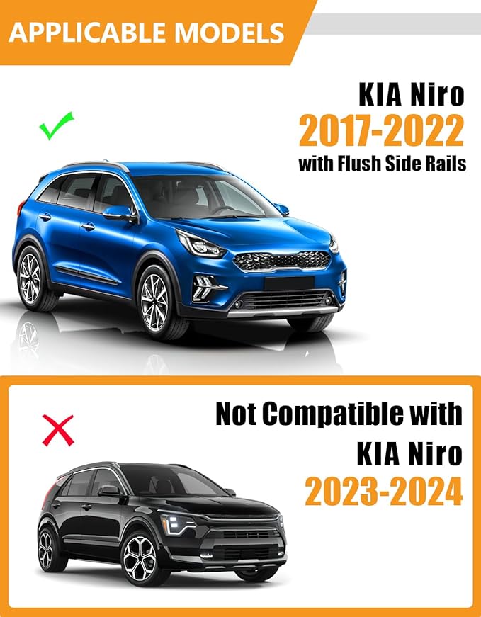 KINGGERI 220lbs Lockable Roof Rack Cross Bars Compatible with Kia NIRO 2017 2018 2019 2020 2021 2022 with Flush Side Rails, Heavy Duty Aluminum Roof Rails Crossbars Rooftop Cargo Carrier Luggage Black