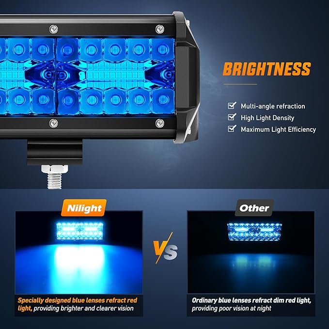 Nilight 6.5 inch LED Light Pod Blue Triple Row 2PCS 120W Flood Spot Combo Driving Fog Lights Fishing Hunting Emergency Safety Signal Deck Trailer Lighting for UTV Pick-up Van Boat Tractor