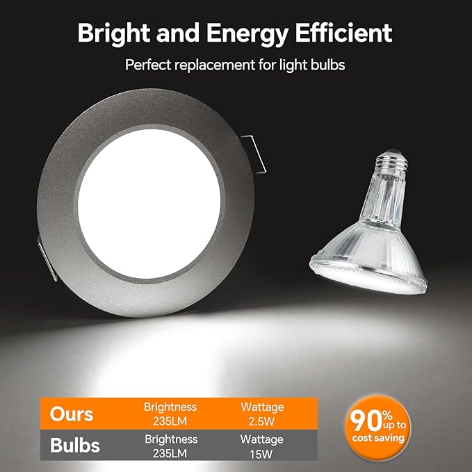 3" LED 12V Push Lights w/Built-in Switch Interior Bi-Color 12 Volt Red LED Puck Light Full Aluminum RV Dimmable Flush Mount Light for Camper, Boat, Trailer 4Pcs (Silver, Cool White)