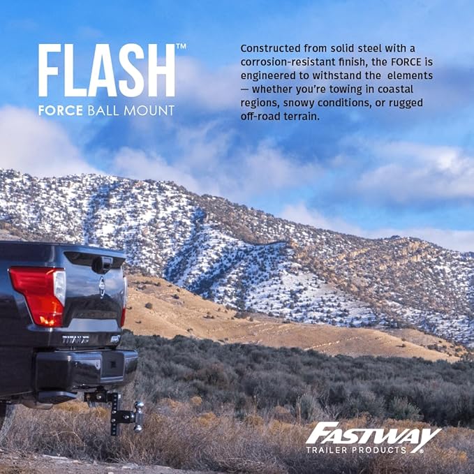 FASTWAY Flash Force Adjustable Steel Ball Mount, Dual Hitch Balls, Quick Height Adjustment, Stowable, for 2" and 2-1/2" Receiver, Heavy Duty (67-00-7130, 3" Drop, 3-1/2" Rise, 2" Receiver)