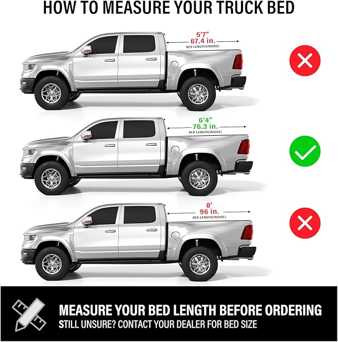 Low Profile Hard Folding Aluminum Truck Bed Tonneau Cover Compatible with 2009-2018 Dodge Ram 1500 6'4" Bed Without Ram Box (76.3), Quad-Fold Style