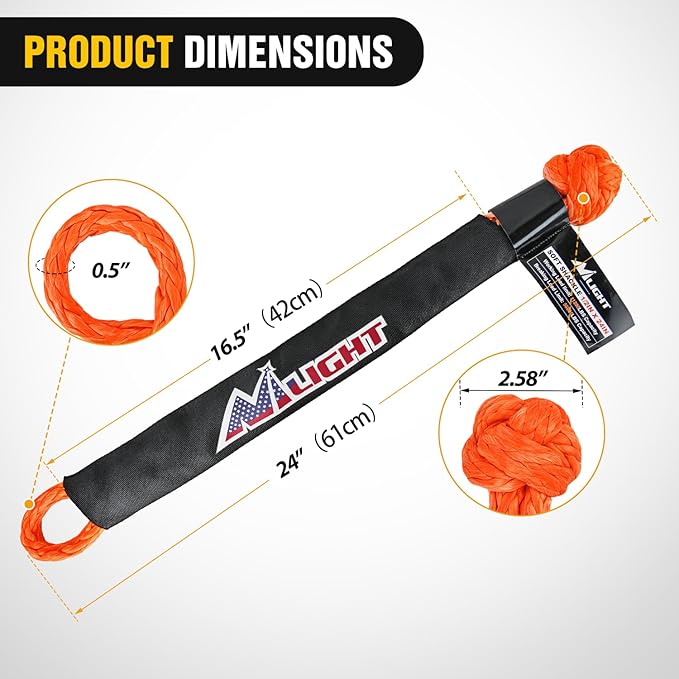 Nilight Synthetic Soft Shackle (56,000 LBS Breaking Strength) 1/2 Inch x 24 Inch 2PCS with Extra Sleeves for Sailing SUV Off Road Towing UTV ATV Trucks 4x4, 2 Years Warranty