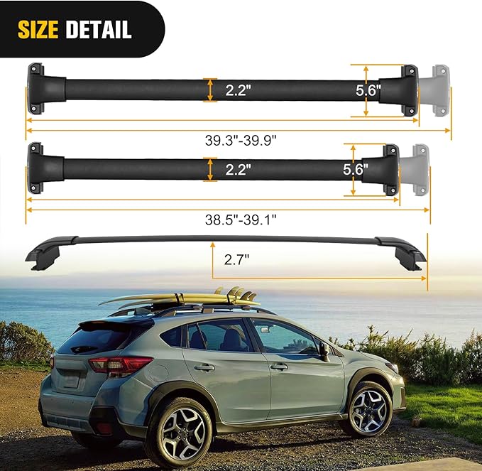 Nilight Roof Rack Cross Bars Fit for Subaru Crosstrek 2018-2023 & Impreza 2017 18 19 20 21 22 2023 Aluminum Rails Crossbars with Rubber Pad for Rooftop Cargo Carrier Kayak (Only Fit Raised Side Rails)