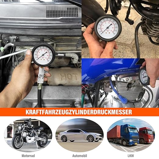 10 Pieces Engine Compression Tester kit with Spark Plug Tester and Metric Imperial Feeler Gauge for Automotives Car Motorcycle Truck with M10 M12 M14 M18 Adapters ﻿