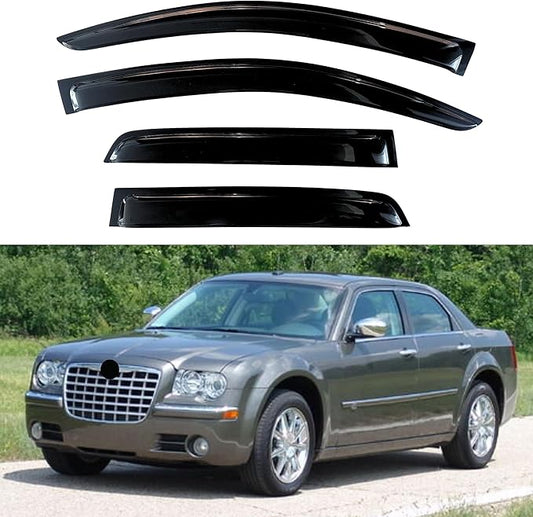 KPY Rain Guard Compatible with Chrysler 300 2005-2010 & Dodge Magnum 2005-2008, 4PC Window Visor Side Window Vent Deflectors Tape-On Style, 2005 2006 2007 2008 2009 2010