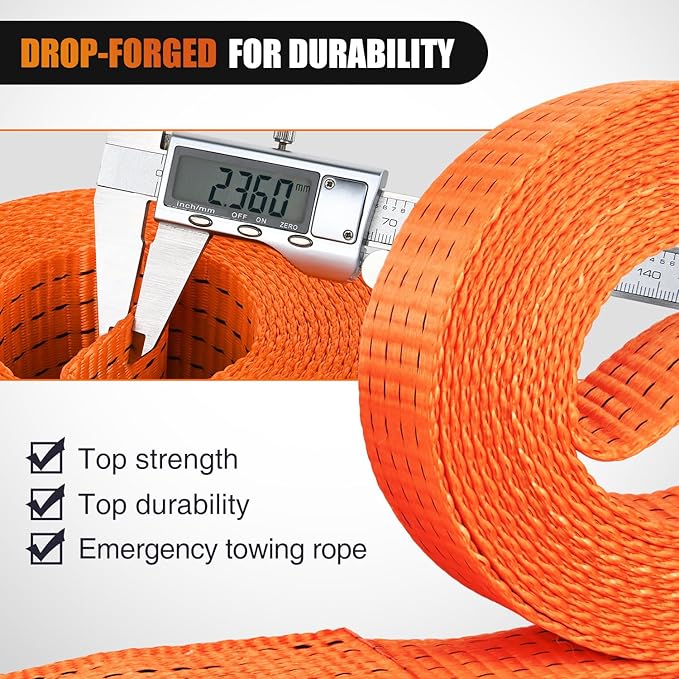 Nilight Tow Strap Heavy Duty with Safety Hooks 2”x20’ 10,000LBS Breaking Strength Towing Strap Rope for Trucks Vehicles Towing Accessories Cable Trailers, 2 Years Warranty