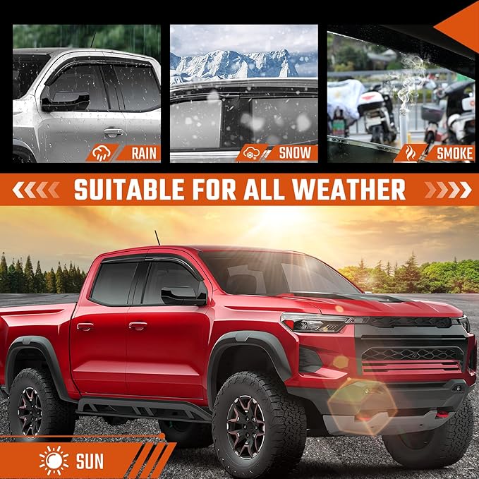 Tape-On Rain Guards Fit for Chevy Colorado/GMC Canyon 2023 2024 2025, Window Visors Side Window Deflectors Out Channel Extra Durable Side Sun Guard Black 4pcs