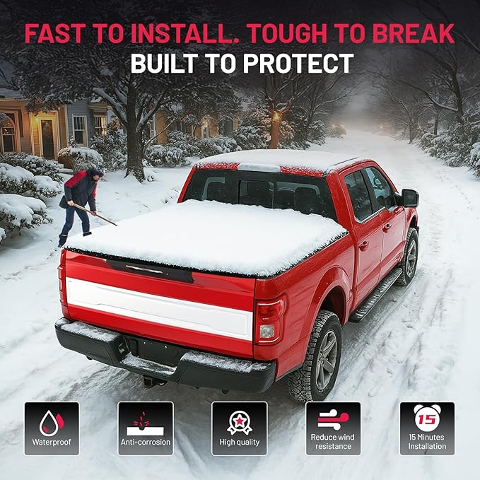 BDFHYK 5' FRP Hard Tri-Fold Truck Bed Tonneau Cover Compatible with Toyota Tacoma Double Cab 2016-2023 5.0 FT (60.3") Bed (Excl. Trail Edition) w/OE Track System, Waterproof, No-Drill, Anti-Theft