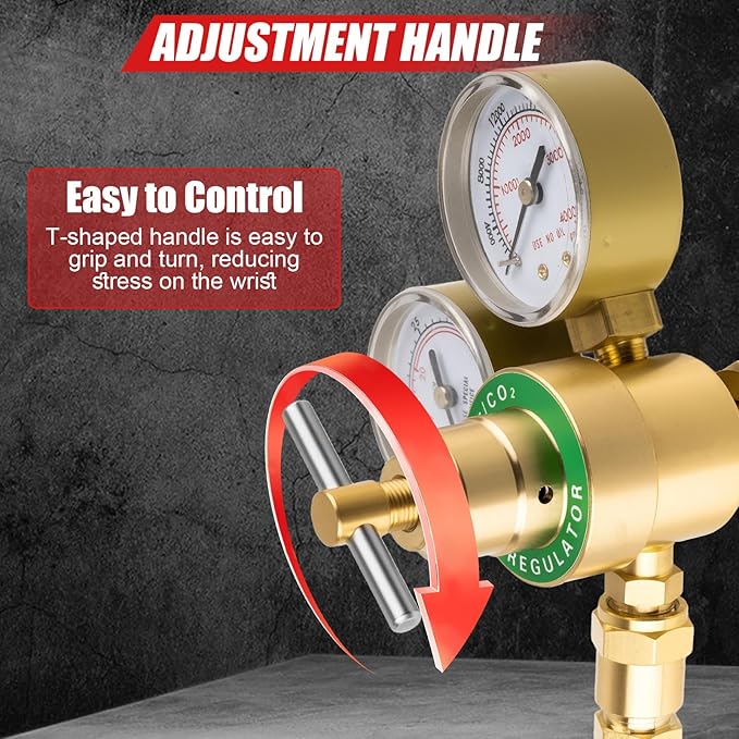 Argon Co2 Regulator, Welding Argon Gas Regulator for TIG and MIG, Dual Gauge Co2 Regulators with 6.6FT Welding Gas Hose, CGA580 Inlet Connection, 0-4000PSI Input Pressure
