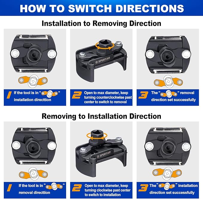 Spurtar Adjustable Oil Filter Wrench 2-3/8 to 3-1/8 inch 60-80mm Universal Oil Filter Removal Tool 1/2'' Drive Cap Style Oil Filter Tool Fits Small Medium-sized Spin-on Oil Filters UTV JetSkis