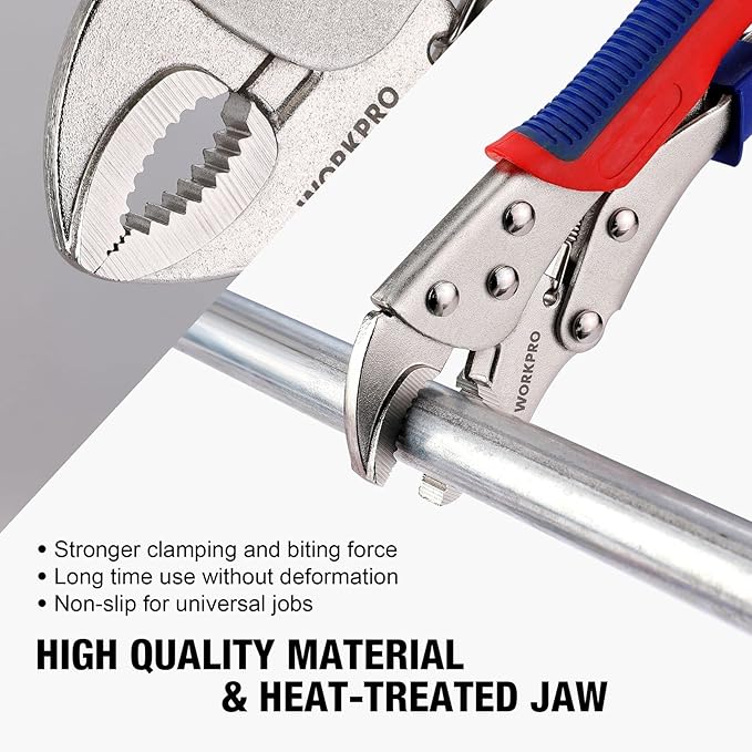 Workpro 3-piece Jaw Locking Pliers (10 Inch Curved Jaw, 7 Inch Curved Jaw, 6-1/2 Inch Straight Jaw)