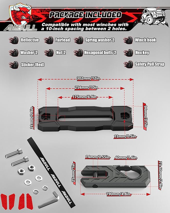Winch Fairlead with Tow Hook, Aluminum Hawse Fairlead with Grade 80 Forged Steel Winch Hook, 33000lb Break Strength Winch Fairlead Hook Set for Off-Road Vehicle Recovery, BlackDarkGrey